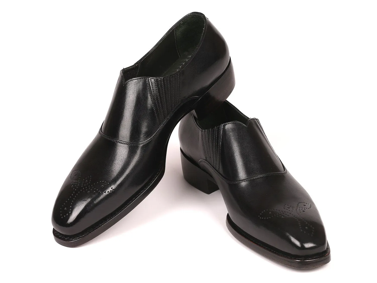 Paul Parkman Goodyear Welted Elasticated Loafers in Black