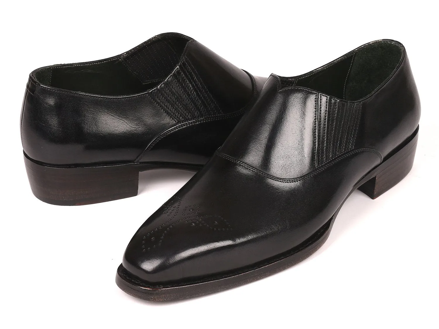 Paul Parkman Goodyear Welted Elasticated Loafers in Black