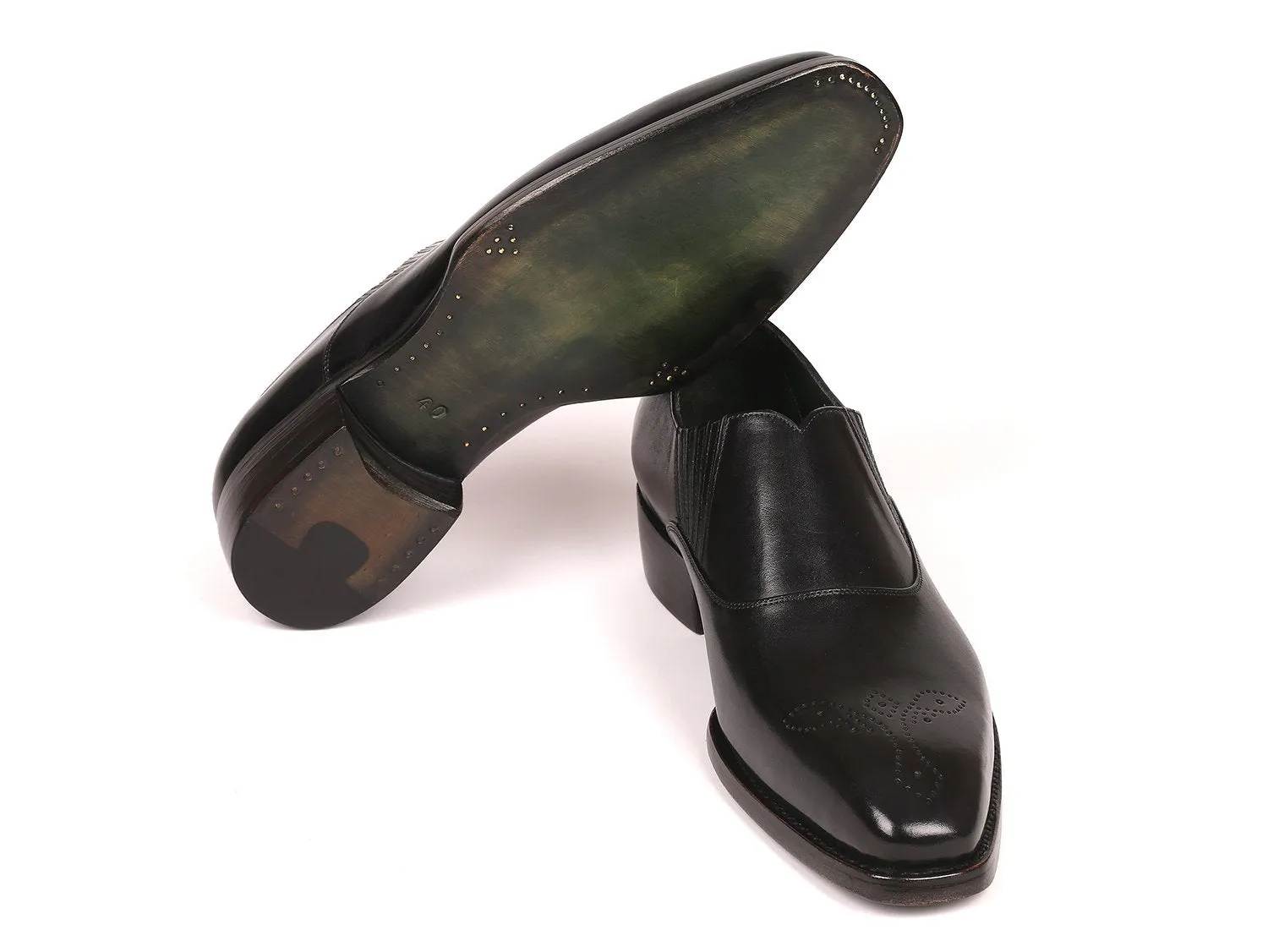 Paul Parkman Goodyear Welted Elasticated Loafers in Black