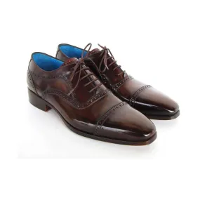 Paul Parkman Handmade Designer Shoes Men's Handmade Designer Shoes Captoe Oxfords Hand-Painted Leather Anthracite Brown Oxfords (PM4017)