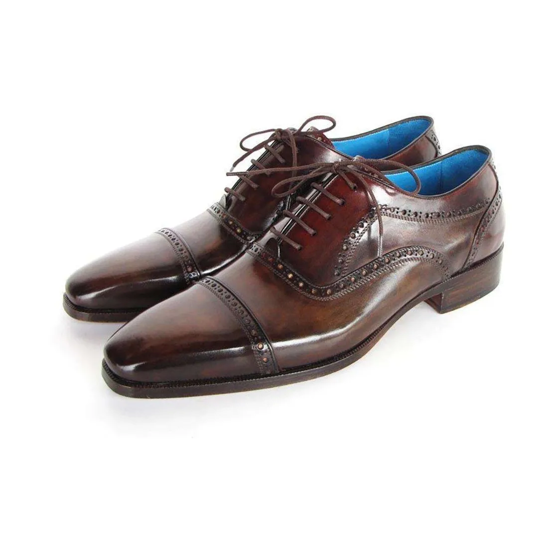 Paul Parkman Handmade Designer Shoes Men's Handmade Designer Shoes Captoe Oxfords Hand-Painted Leather Anthracite Brown Oxfords (PM4017)