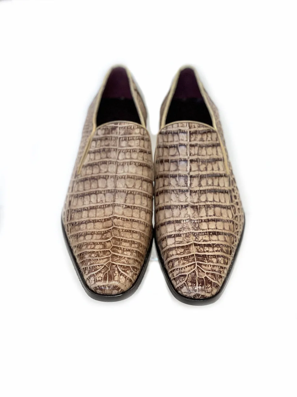 Pelle Exotics Crocodile Slip-On Loafer Taupe