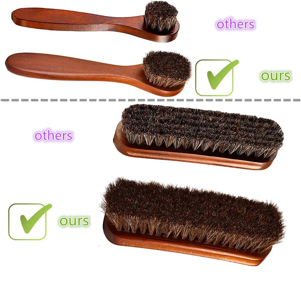 Polish Shoe Brush Kit Natural Horsehair Shoe Brushes Clean Applicators