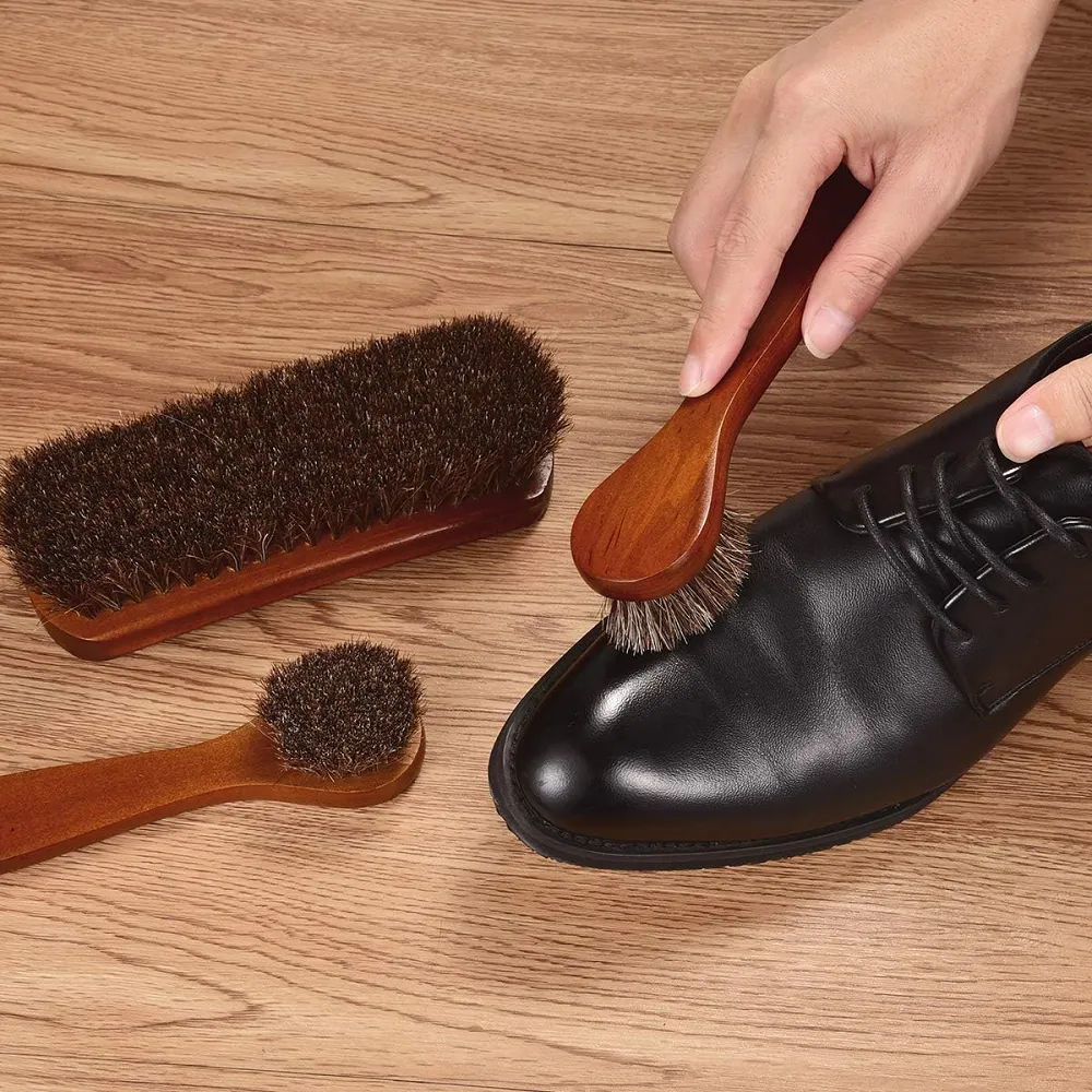 Polish Shoe Brush Kit Natural Horsehair Shoe Brushes Clean Applicators