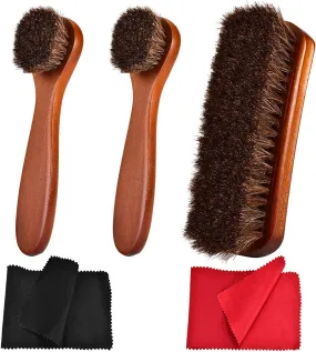 Polish Shoe Brush Kit Natural Horsehair Shoe Brushes Clean Applicators