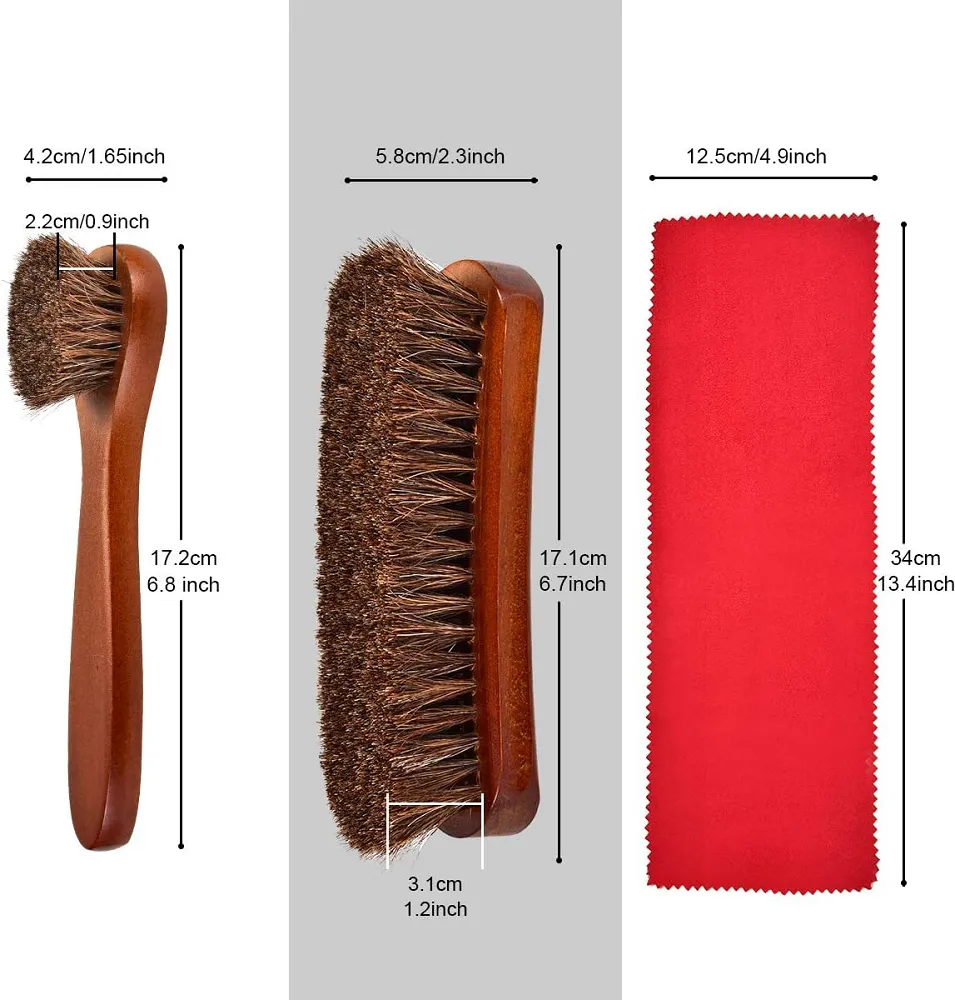 Polish Shoe Brush Kit Natural Horsehair Shoe Brushes Clean Applicators