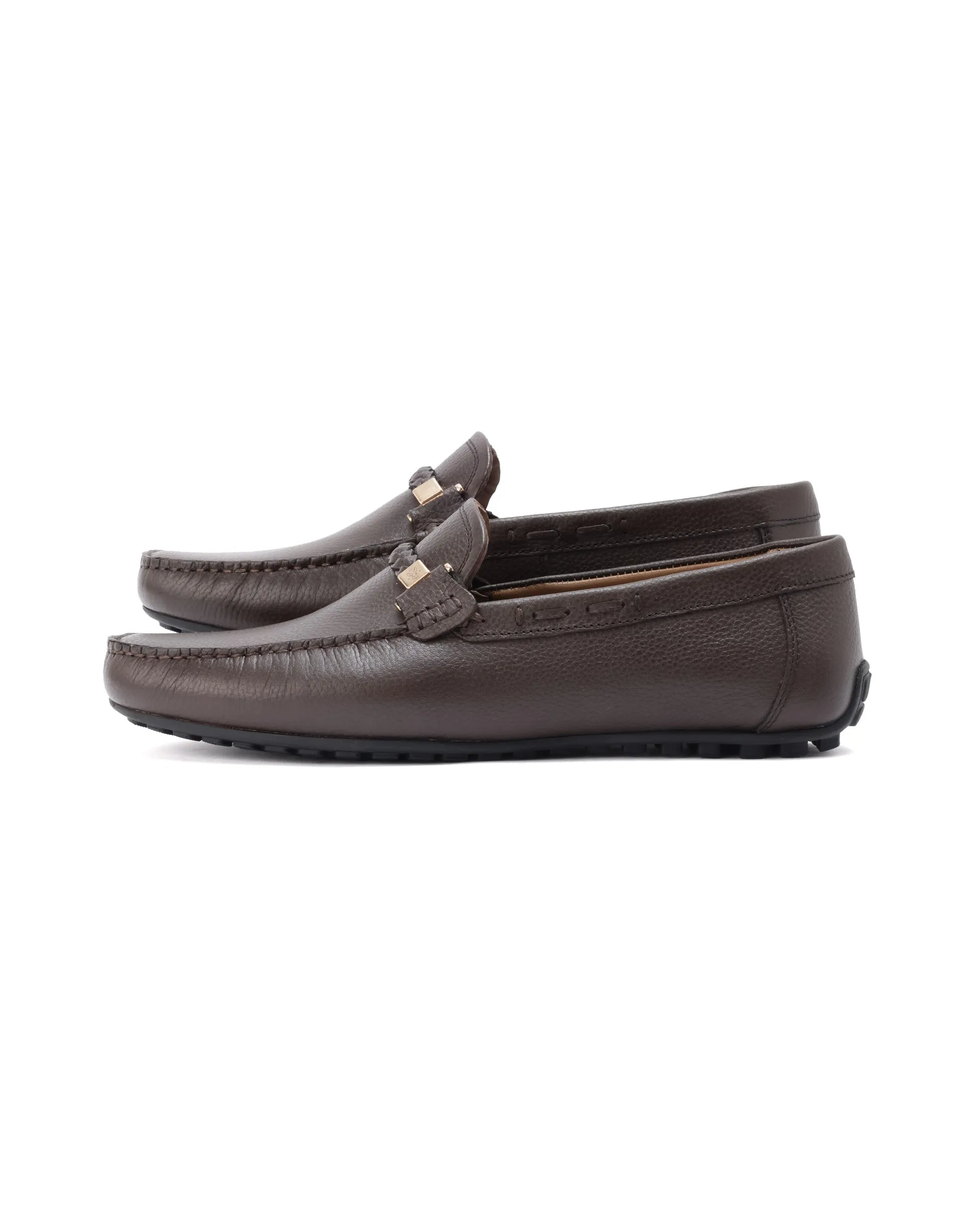 Rare Rabbit Men's Grain Brown Slip-On Genuine Milled Leather Driving Moccasin