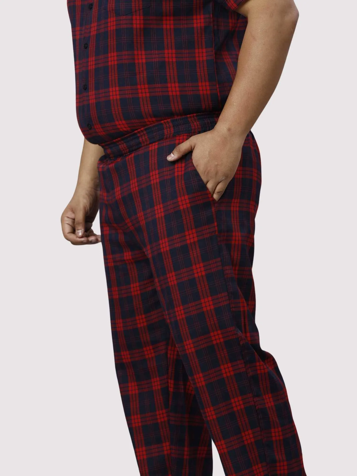 Red and Black Checks Printed Full Co-ords Set Men's Plus Size