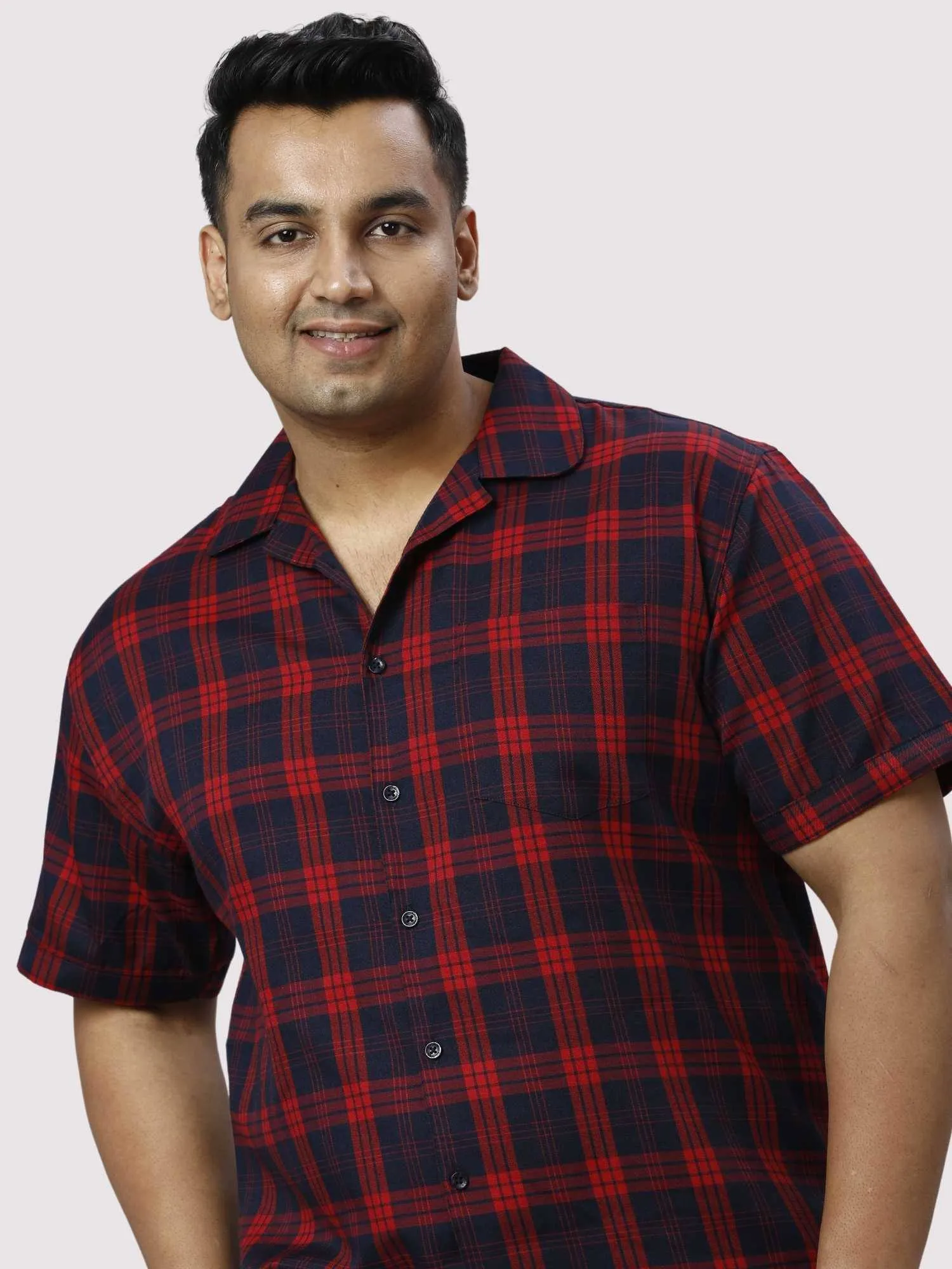 Red and Black Checks Printed Full Co-ords Set Men's Plus Size