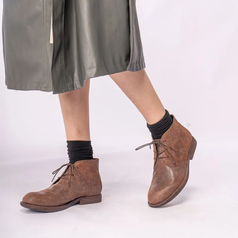 Retro Soft Desert Boots Handmade Ankle Boots For Women Sweet and Cool in Brown