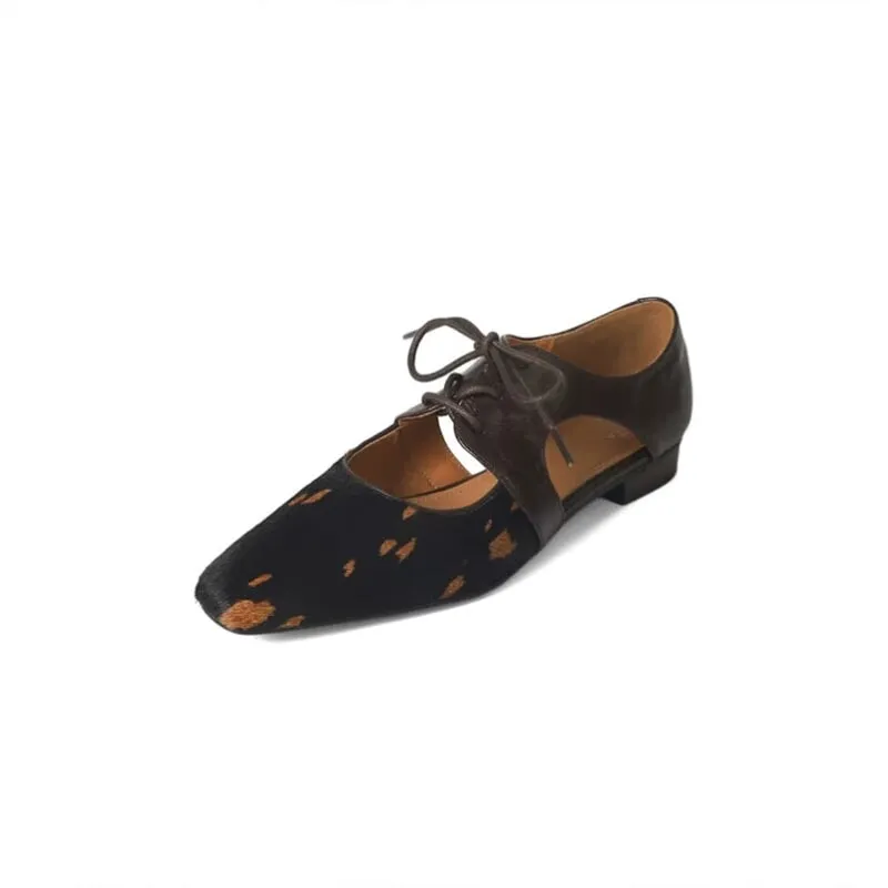 Soft Leather Lace Up Mary Jane Flats Oxfords Handmade in Black/Brown