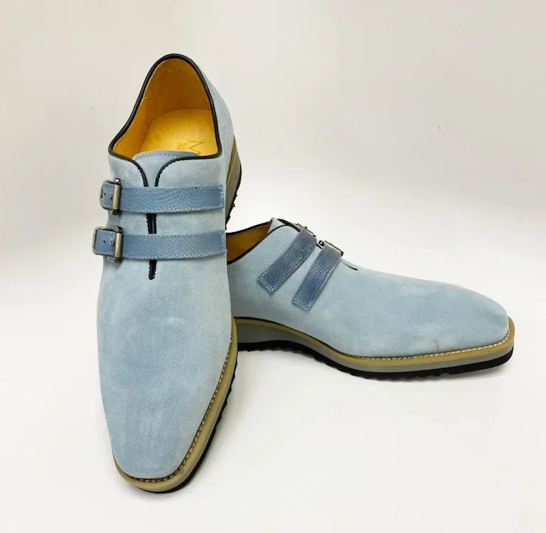 Suede Slip-On Double Buckle Shoe Sky/Blue