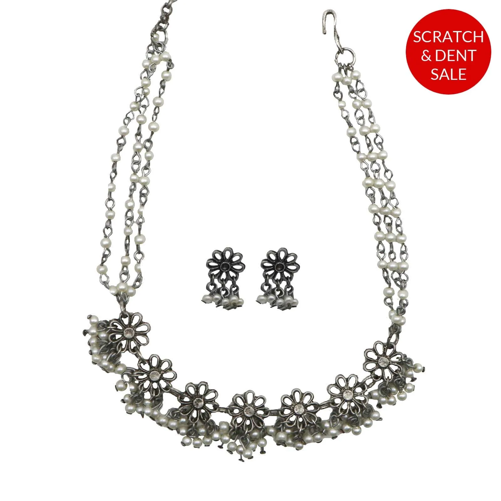 Teejh Anjali Floral Pearl Silver Oxidised Jewelry Set - Sample