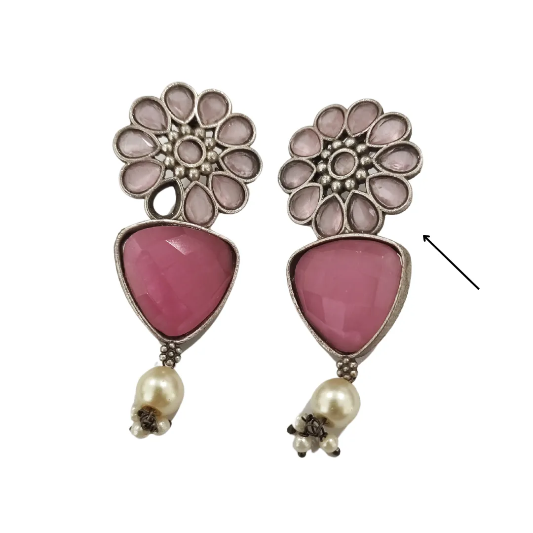 Teejh Ashikaa Pink and White Silver Oxidised Earring - Sample