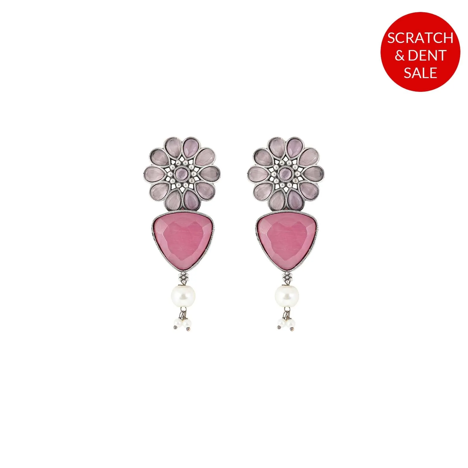 Teejh Ashikaa Pink and White Silver Oxidised Earring - Sample