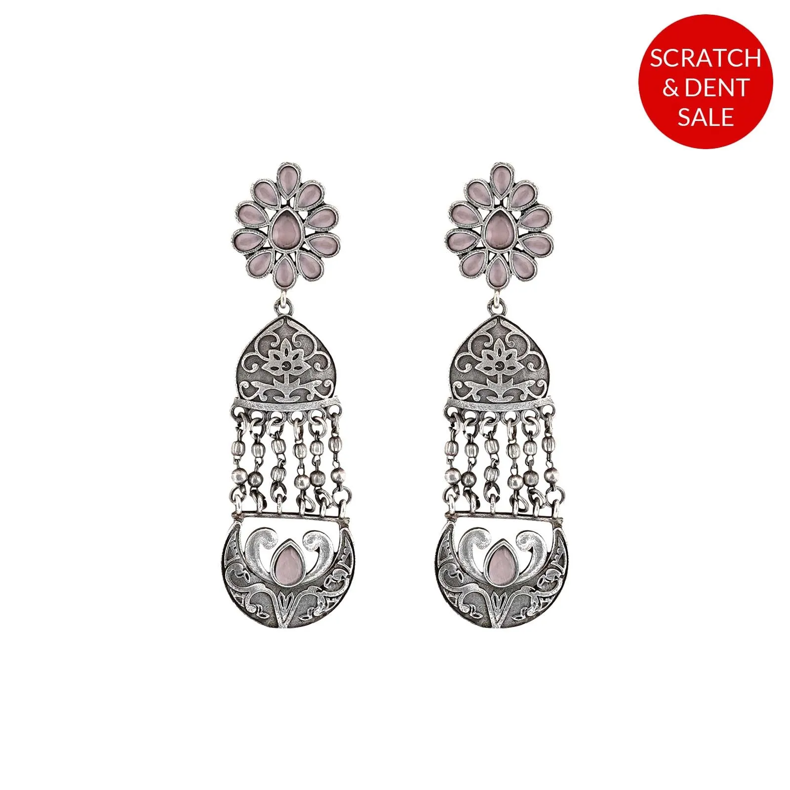 Teejh Bina Floral Pink Silver Oxidised Earrings - Sample