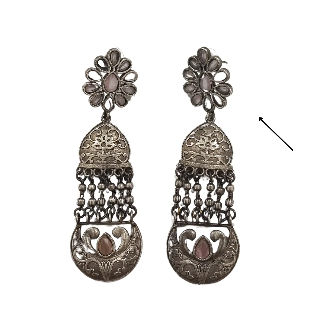 Teejh Bina Floral Pink Silver Oxidised Earrings - Sample