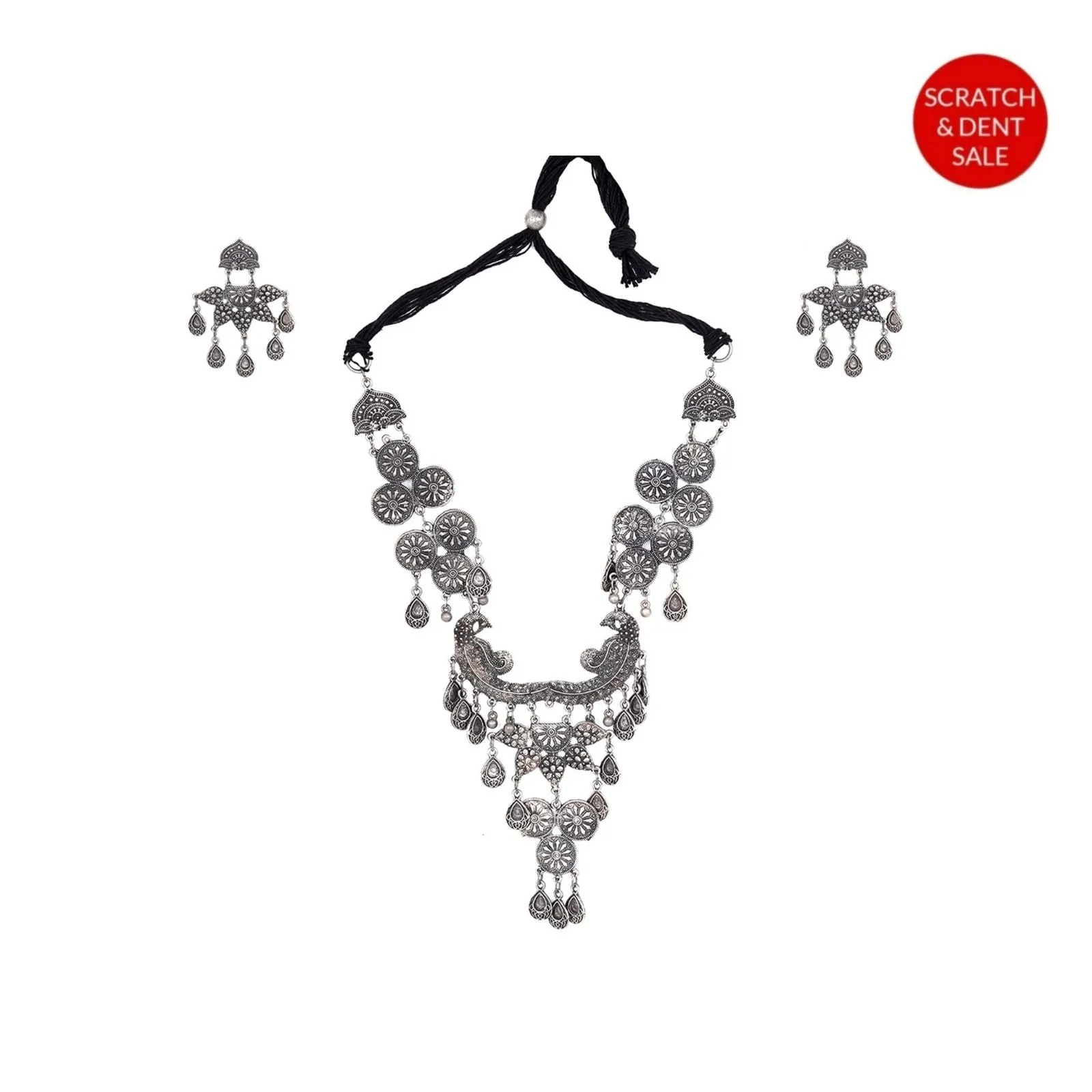 Teejh Dira Antique Silver Polish Necklace Set- Scratch and Dent