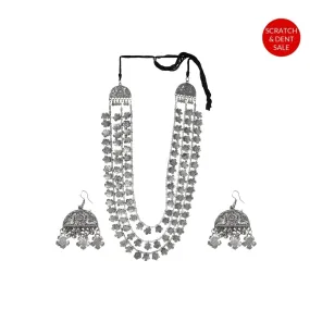 Teejh Faiza Silver Oxidised Floral Long Necklace Set-Scratch and Dent