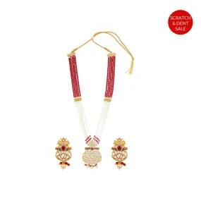 Teejh Fathima Red And White Beaded Gold Necklace Set- Scratch & Dent