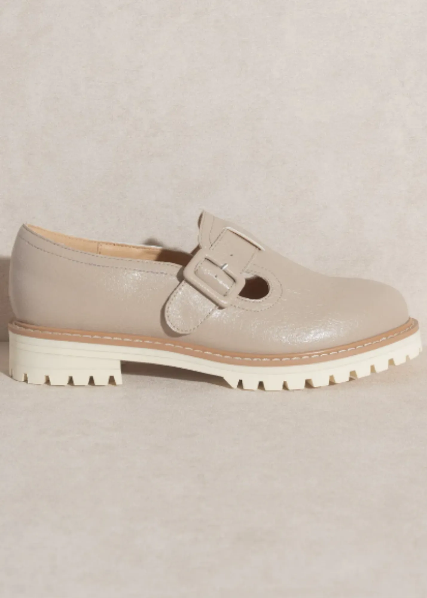 The Amelia Taupe Buckle Strap Loafers - FINAL SALE