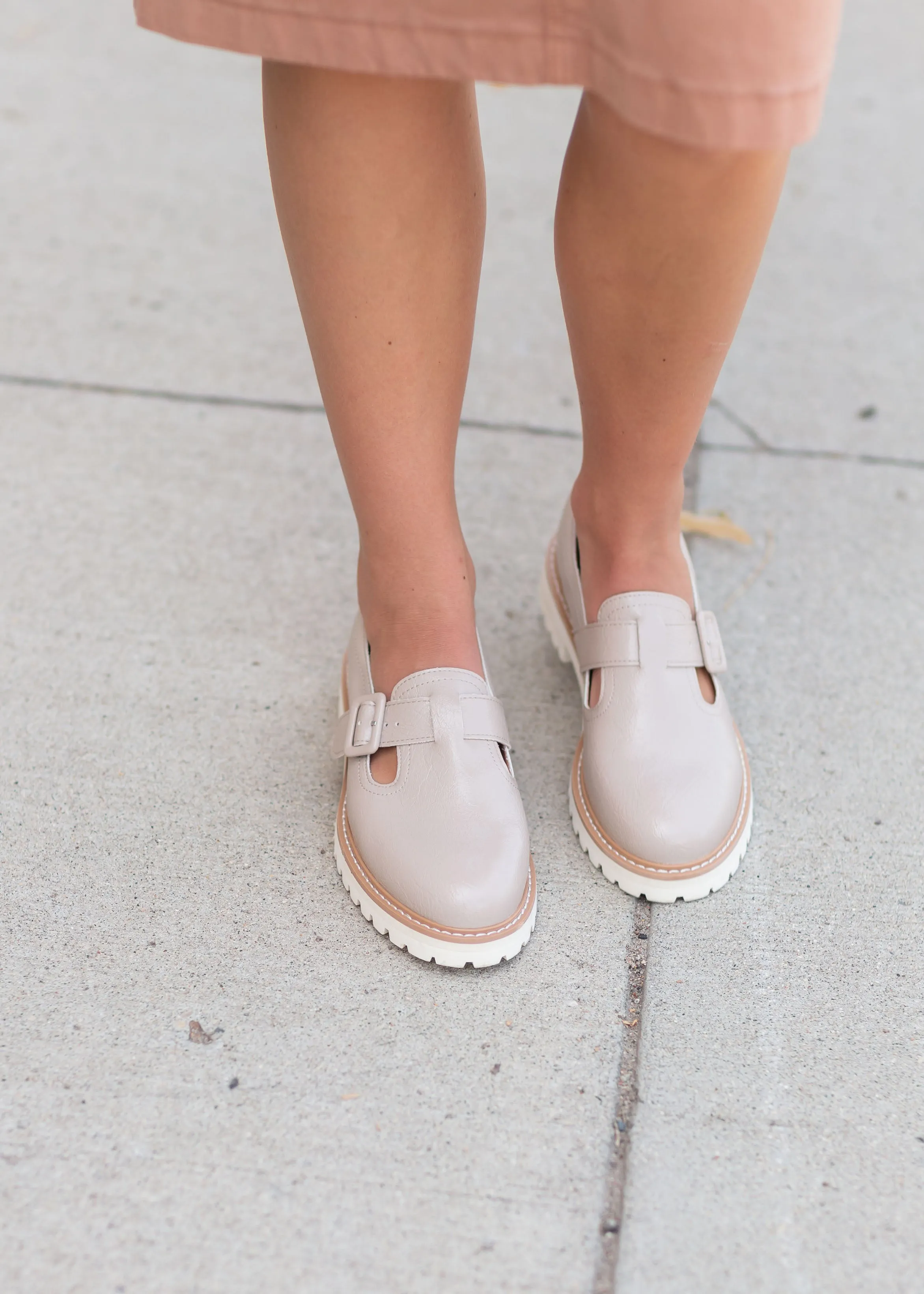 The Amelia Taupe Buckle Strap Loafers - FINAL SALE