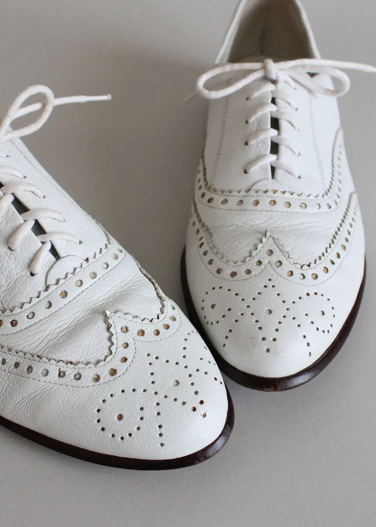 Vintage White Wing Tip Oxfords