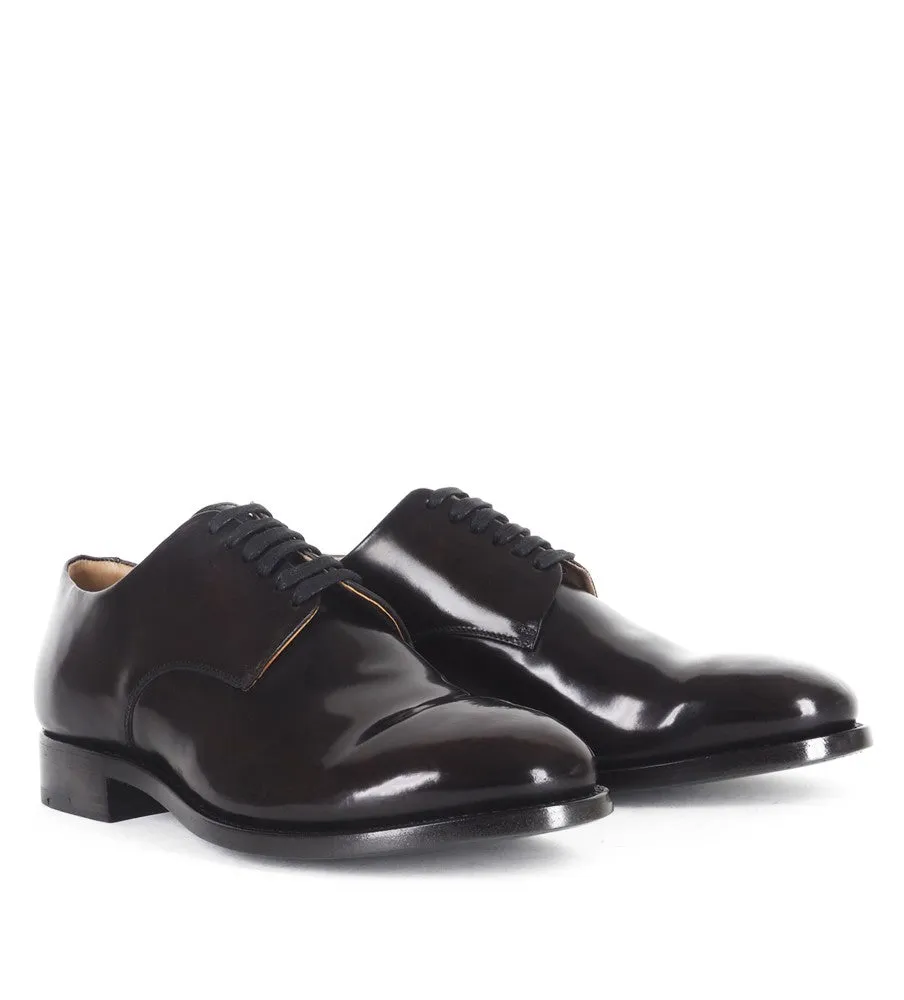 WOLF 13<br>Black derby shoes in shell cordovan