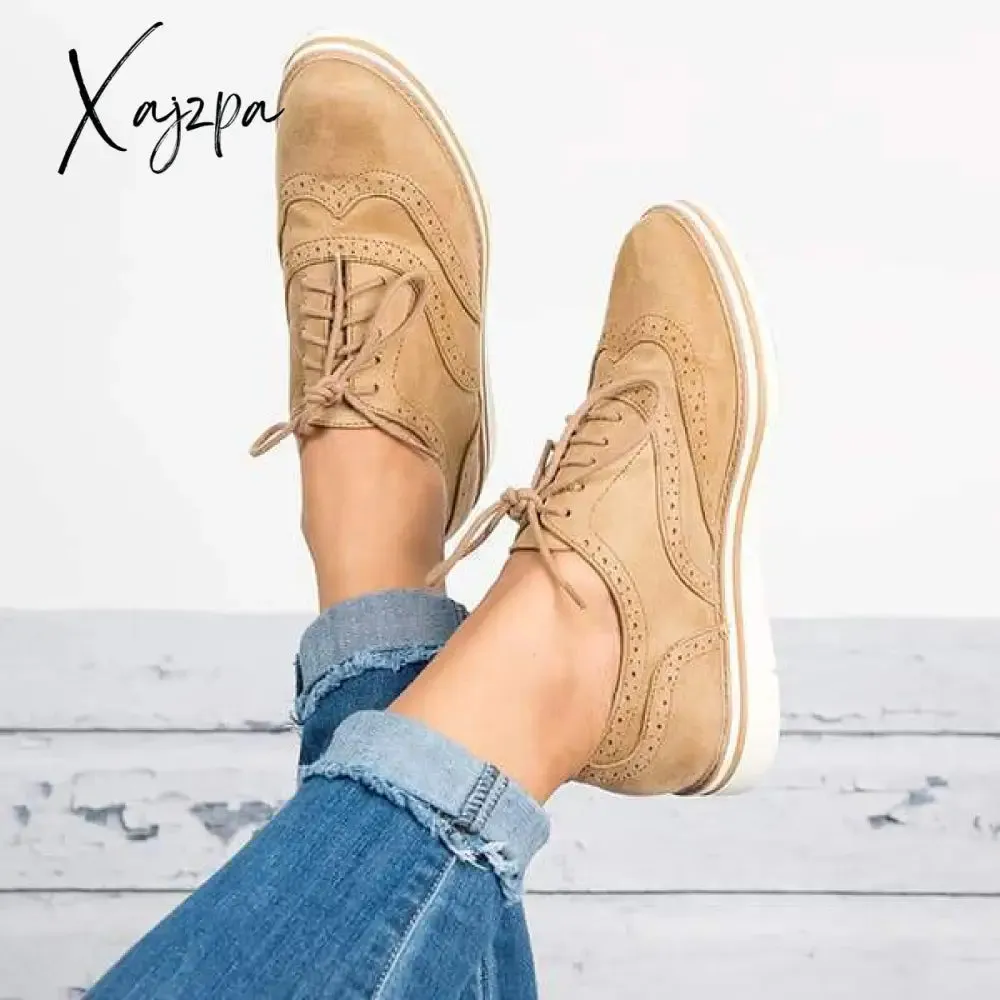 Xajzpa - Women Elegant Loafers Classic Lace Up Perforated Oxfords Shoes Imily Bela