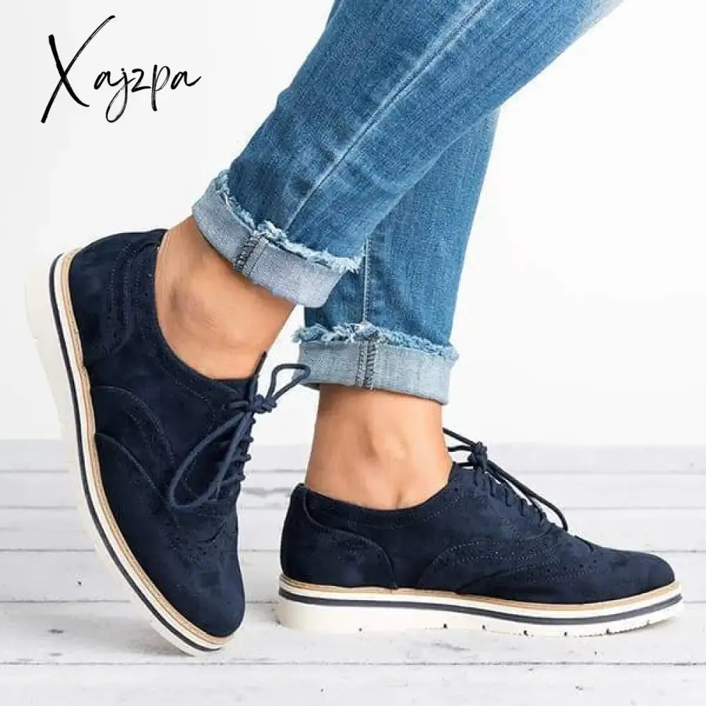 Xajzpa - Women Elegant Loafers Classic Lace Up Perforated Oxfords Shoes Imily Bela