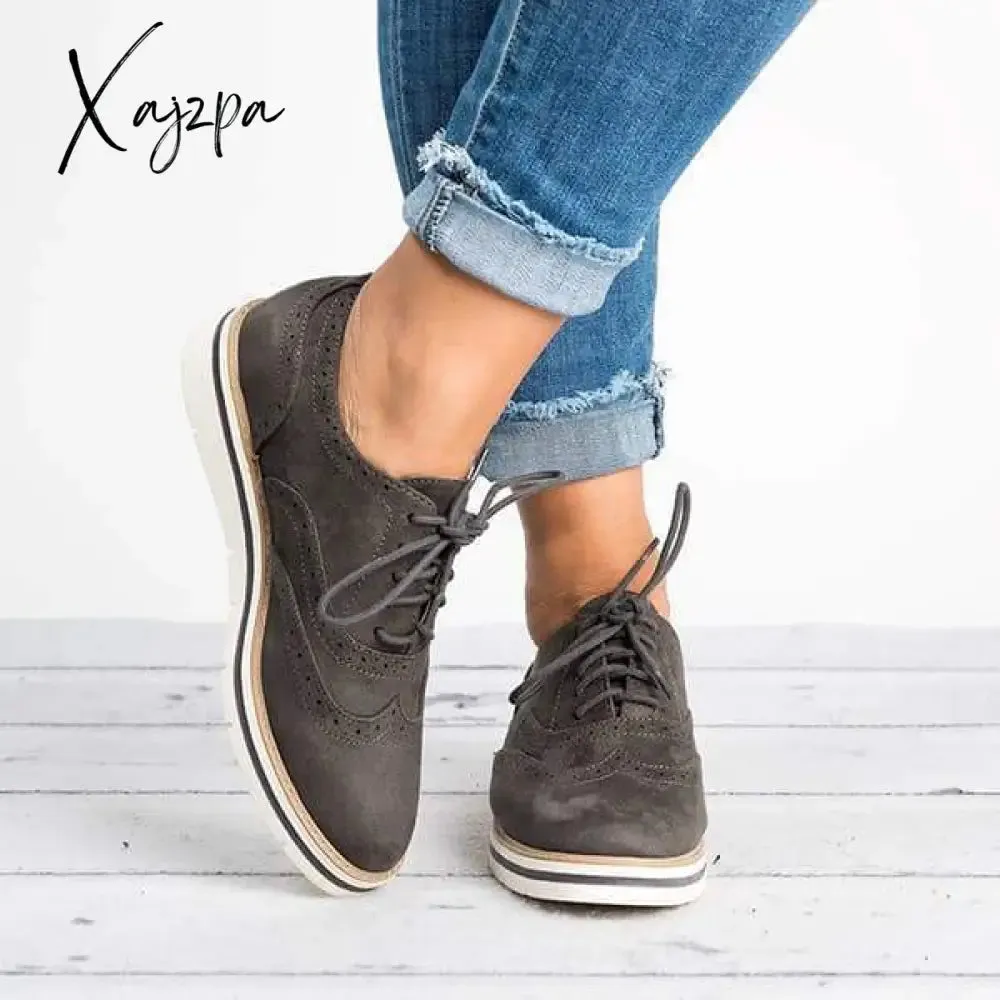 Xajzpa - Women Elegant Loafers Classic Lace Up Perforated Oxfords Shoes Imily Bela