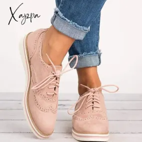 Xajzpa - Women Elegant Loafers Classic Lace Up Perforated Oxfords Shoes Imily Bela