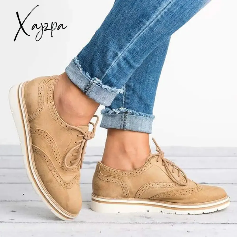 Xajzpa - Women Elegant Loafers Classic Lace Up Perforated Oxfords Shoes Imily Bela